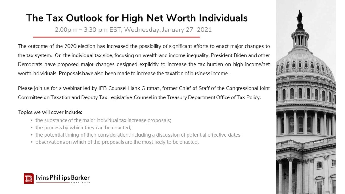 The Tax Outlook for High Net Worth Individuals - Webinar